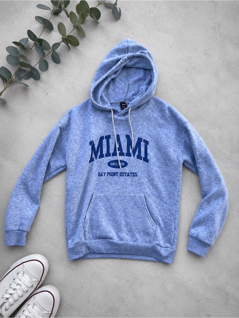 SHEIN Miami Graphic Hoodie – Gray Oversized Pullover Sweatshirt – Size Small